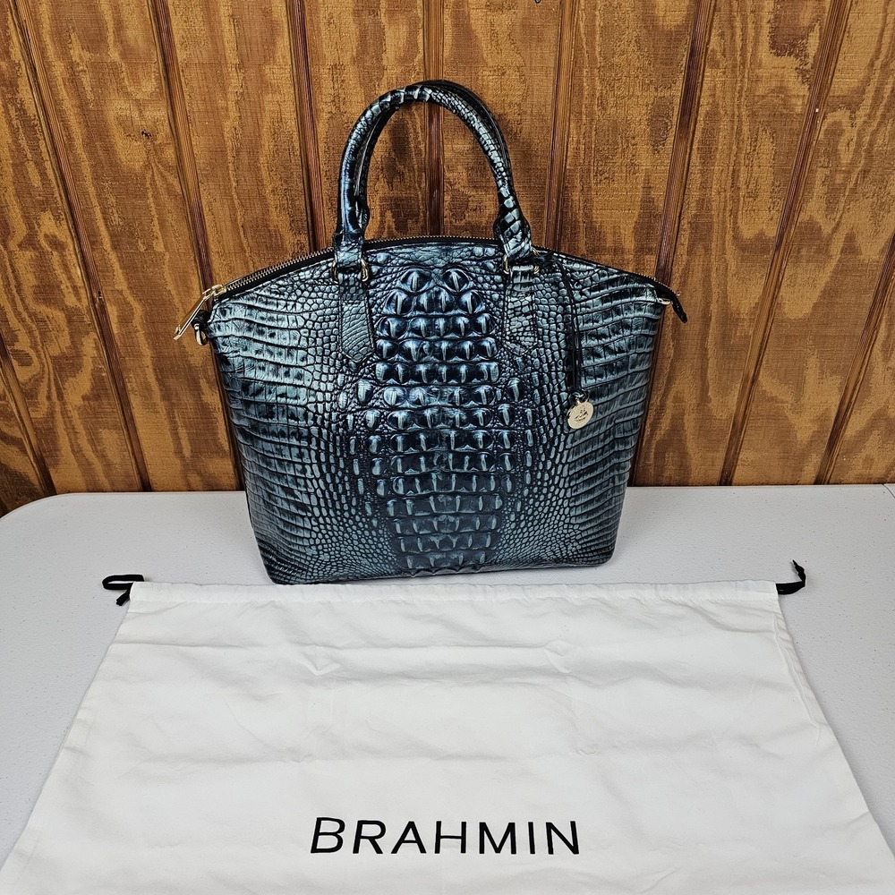 Brahmin Large Duxbury Satchel Blue Melbourne Croc Embossed Leather